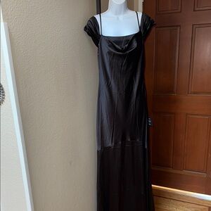 NWT Lulus Satin Black Evening Gown Maxi Dress Off Shoulder Cowl Trumpet Size L
